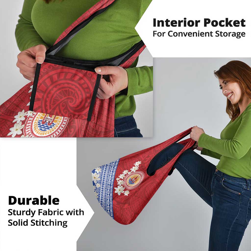 French Polynesia Grocery Bag Tahitian Tiare Flowers Tribal