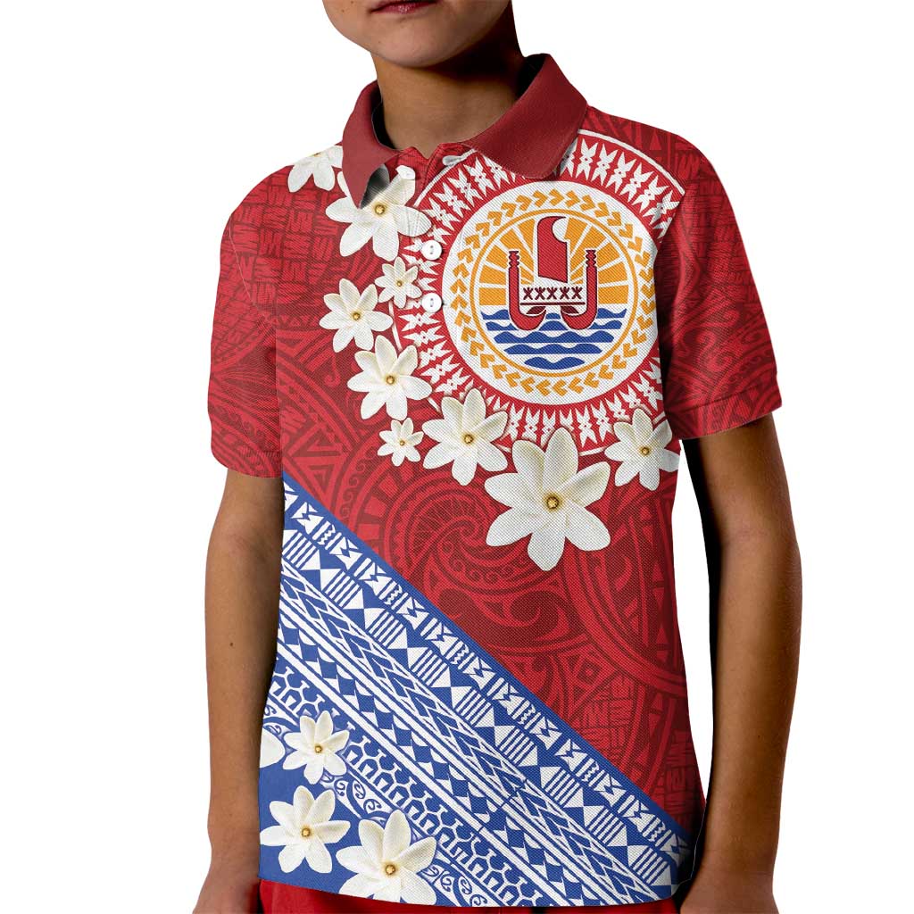 French Polynesia Kid Polo Shirt Tahitian Tiare Flowers Tribal LT9 Kid Red - Polynesian Pride