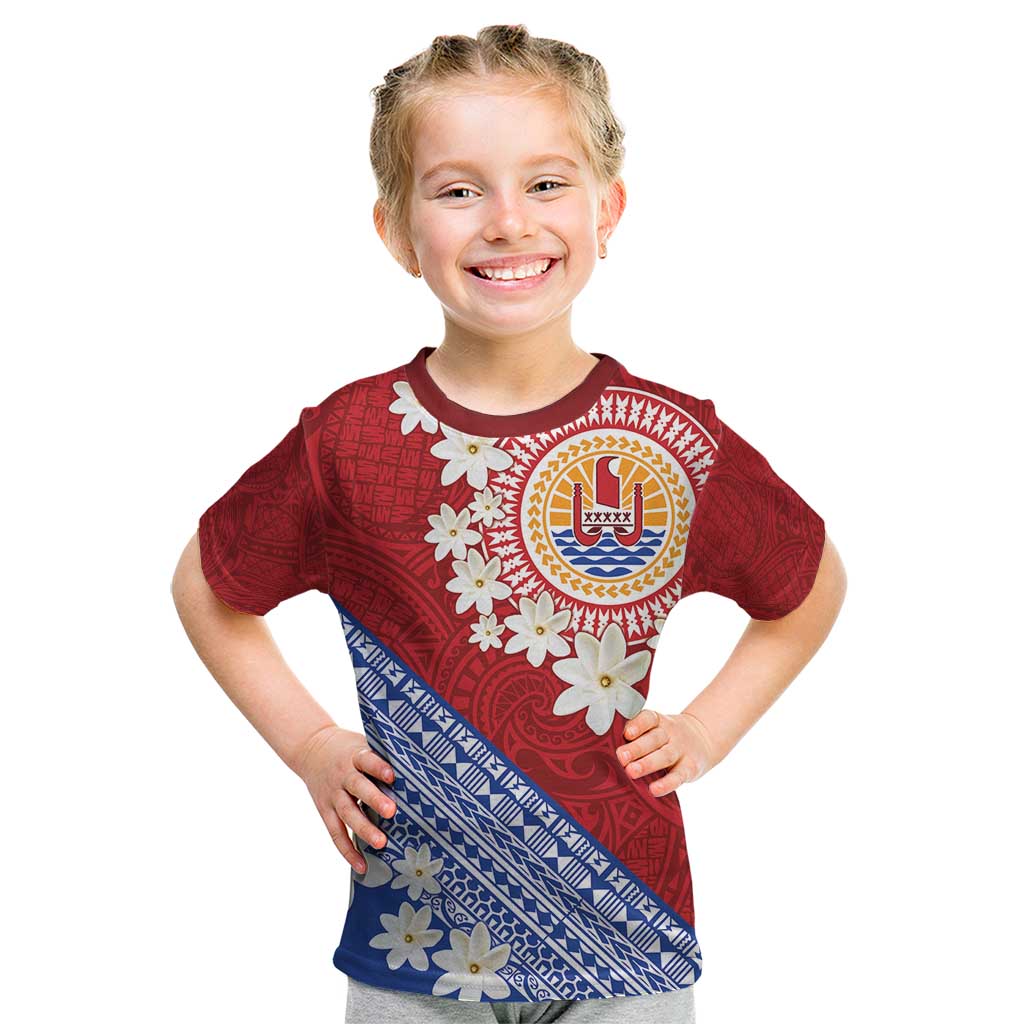 French Polynesia Kid T Shirt Tahitian Tiare Flowers Tribal LT9 Red - Polynesian Pride