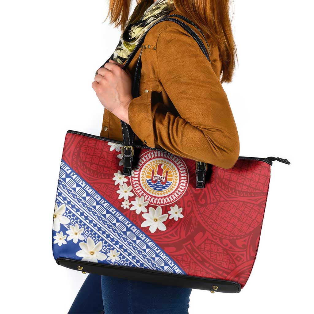 French Polynesia Leather Tote Bag Tahitian Tiare Flowers Tribal LT9 Red - Polynesian Pride