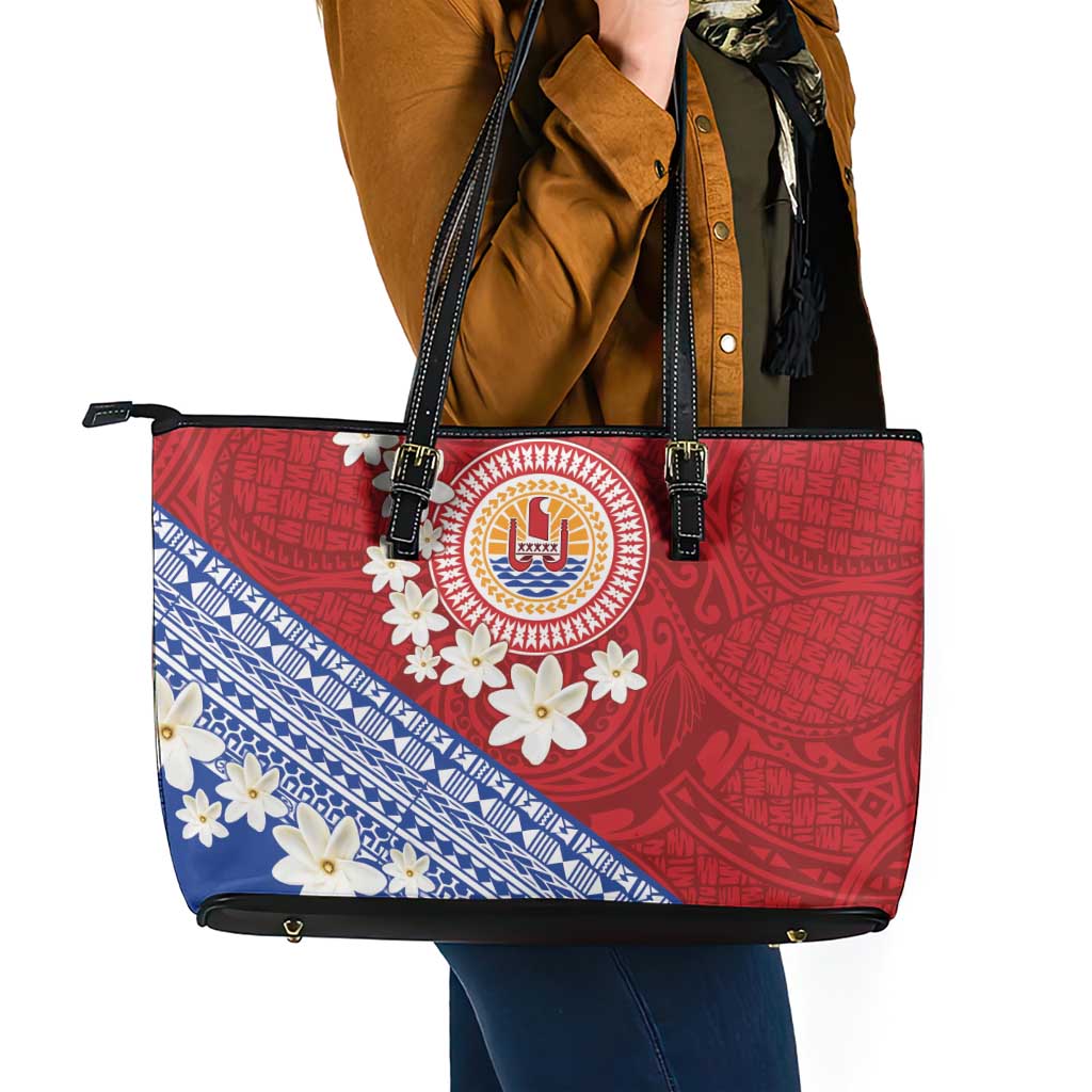 French Polynesia Leather Tote Bag Tahitian Tiare Flowers Tribal LT9 - Polynesian Pride