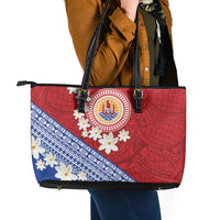 French Polynesia Leather Tote Bag Tahitian Tiare Flowers Tribal LT9 - Polynesian Pride