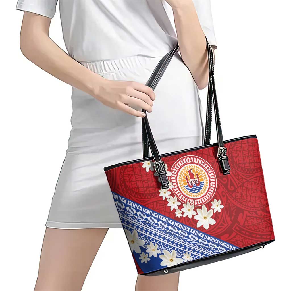 French Polynesia Leather Tote Bag Tahitian Tiare Flowers Tribal LT9 - Polynesian Pride