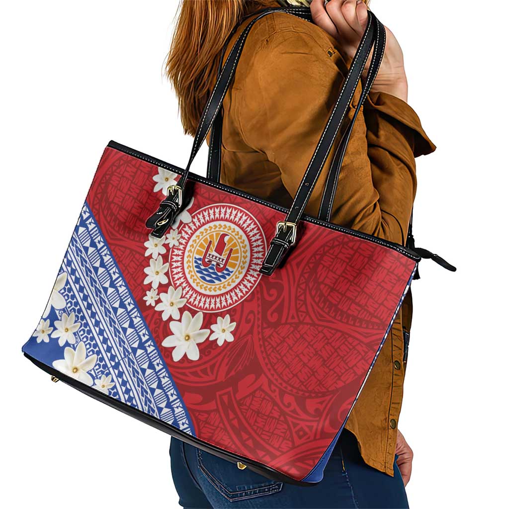 French Polynesia Leather Tote Bag Tahitian Tiare Flowers Tribal LT9 - Polynesian Pride