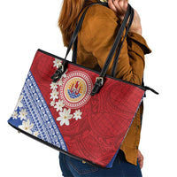 French Polynesia Leather Tote Bag Tahitian Tiare Flowers Tribal LT9 - Polynesian Pride