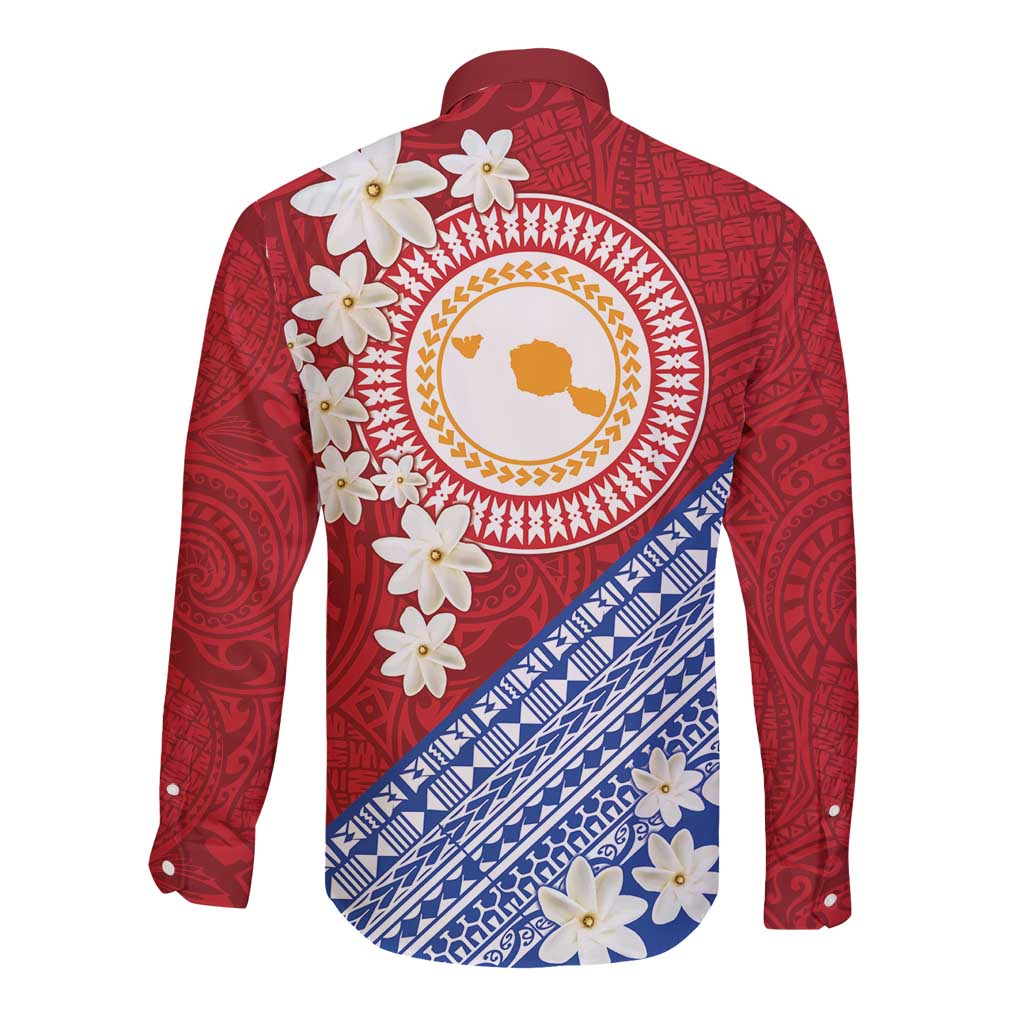 French Polynesia Long Sleeve Button Shirt Tahitian Tiare Flowers Tribal LT9 - Polynesian Pride