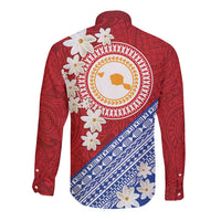 French Polynesia Long Sleeve Button Shirt Tahitian Tiare Flowers Tribal LT9 - Polynesian Pride