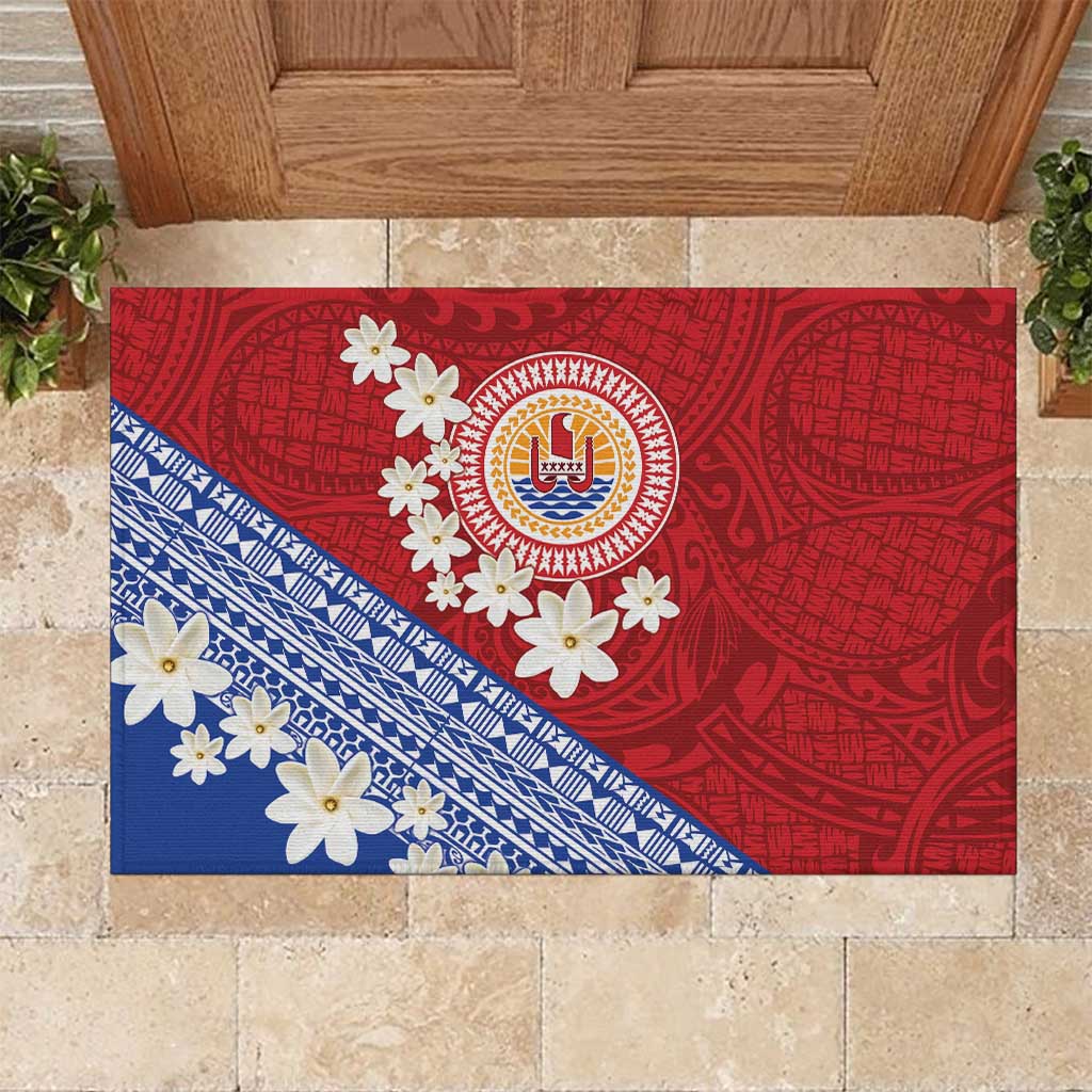 French Polynesia Rubber Doormat Tahitian Tiare Flowers Tribal LT9 Red - Polynesian Pride