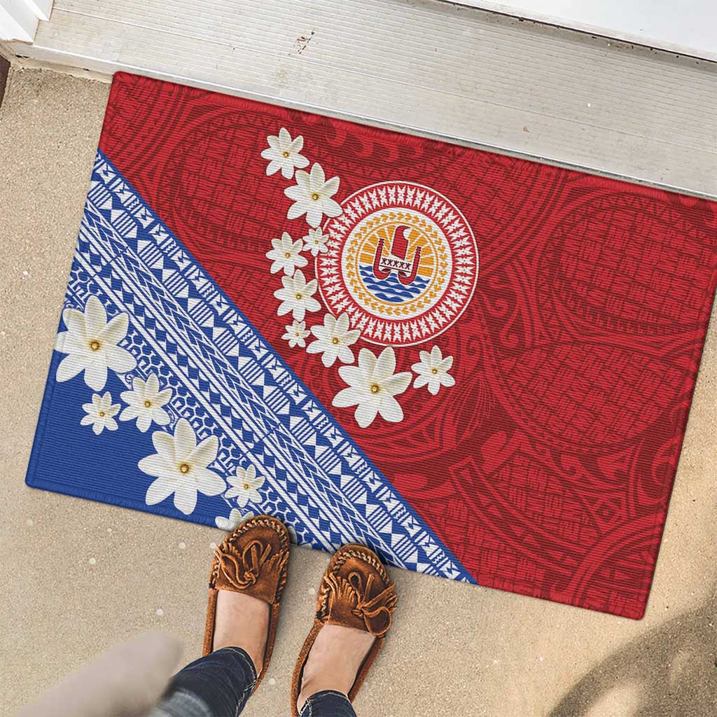 French Polynesia Rubber Doormat Tahitian Tiare Flowers Tribal LT9 - Polynesian Pride
