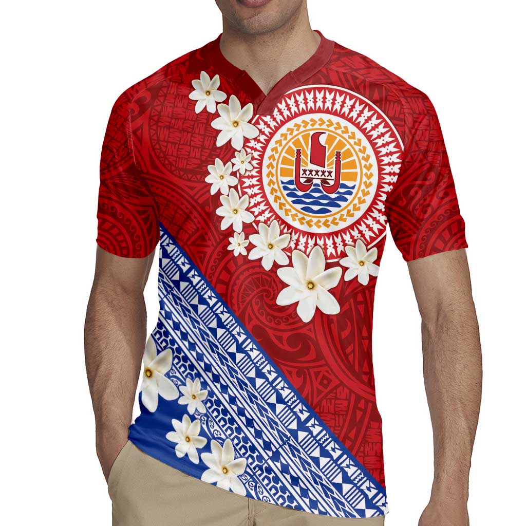 French Polynesia Rugby Jersey Tahitian Tiare Flowers Tribal