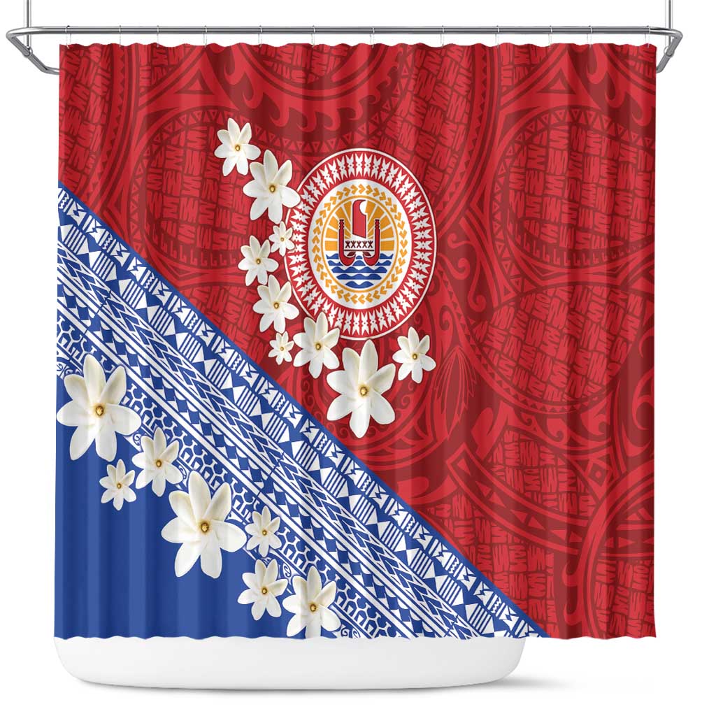 French Polynesia Shower Curtain Tahitian Tiare Flowers Tribal LT9 Red - Polynesian Pride