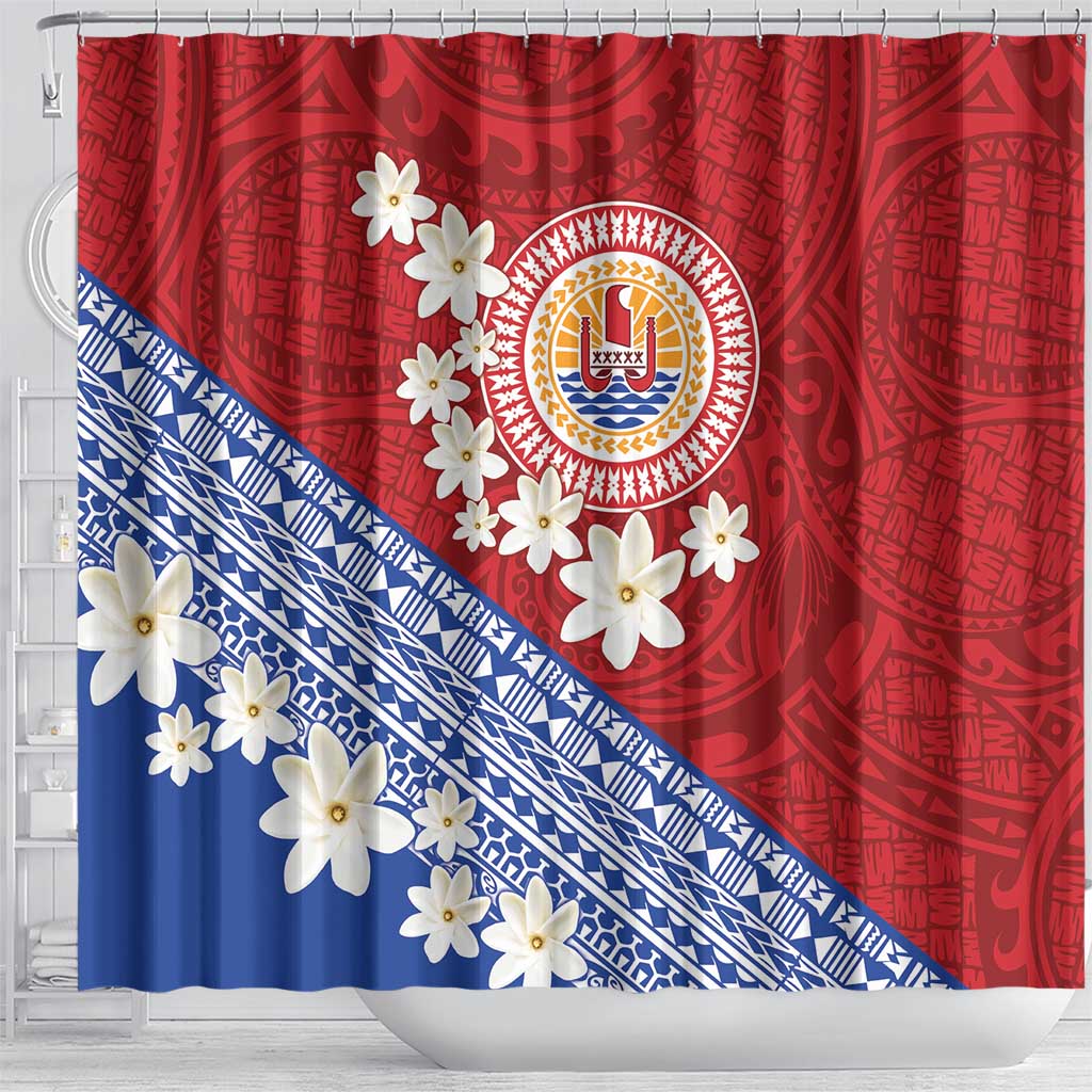 French Polynesia Shower Curtain Tahitian Tiare Flowers Tribal LT9 - Polynesian Pride