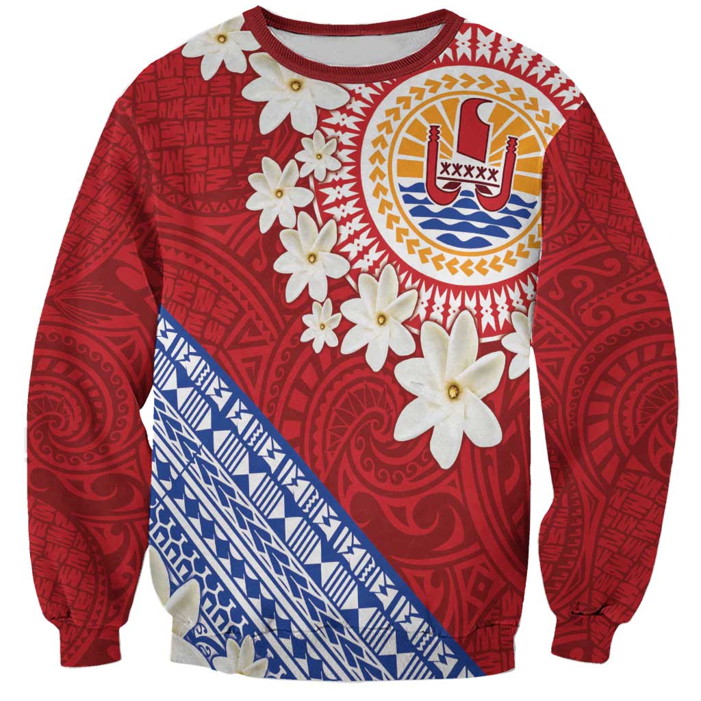 French Polynesia Sweatshirt Tahitian Tiare Flowers Tribal LT9 Unisex Red - Polynesian Pride