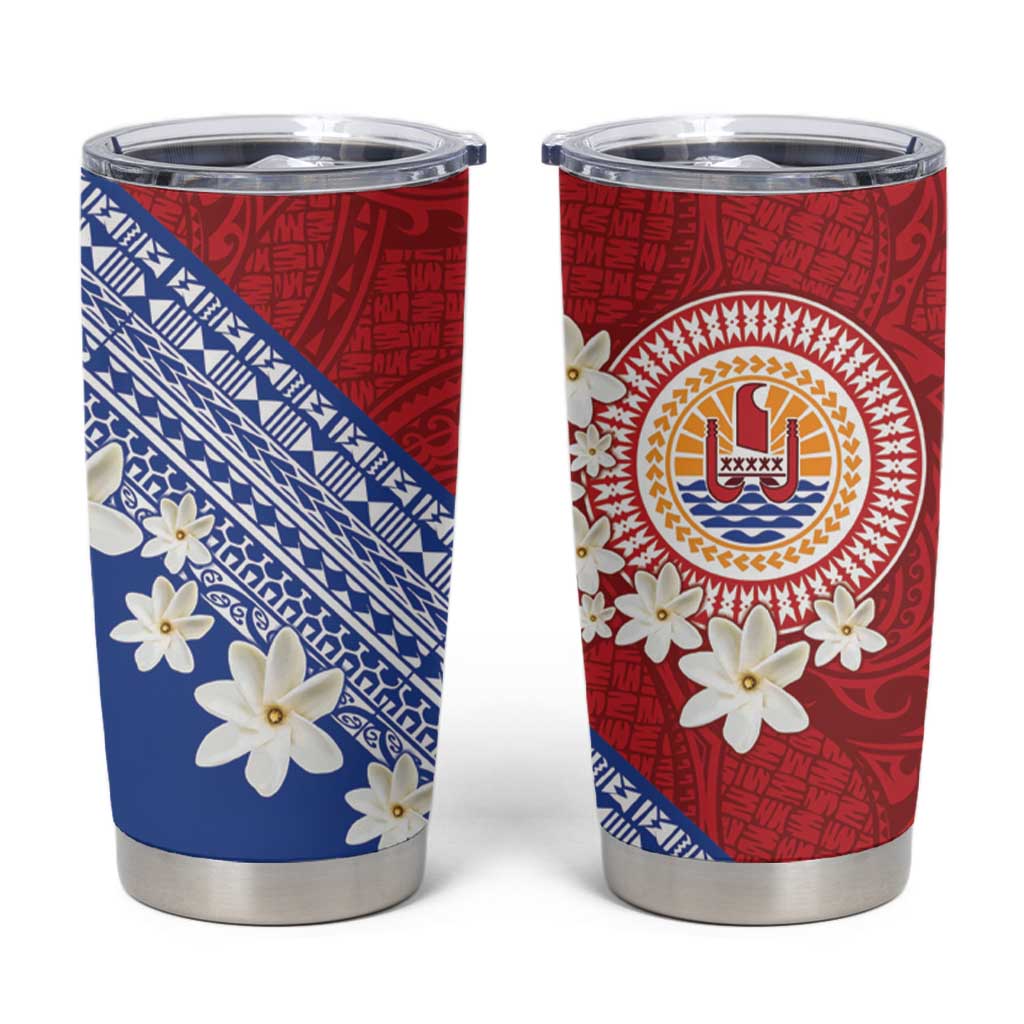 French Polynesia Tumbler Cup Tahitian Tiare Flowers Tribal LT9 Red - Polynesian Pride