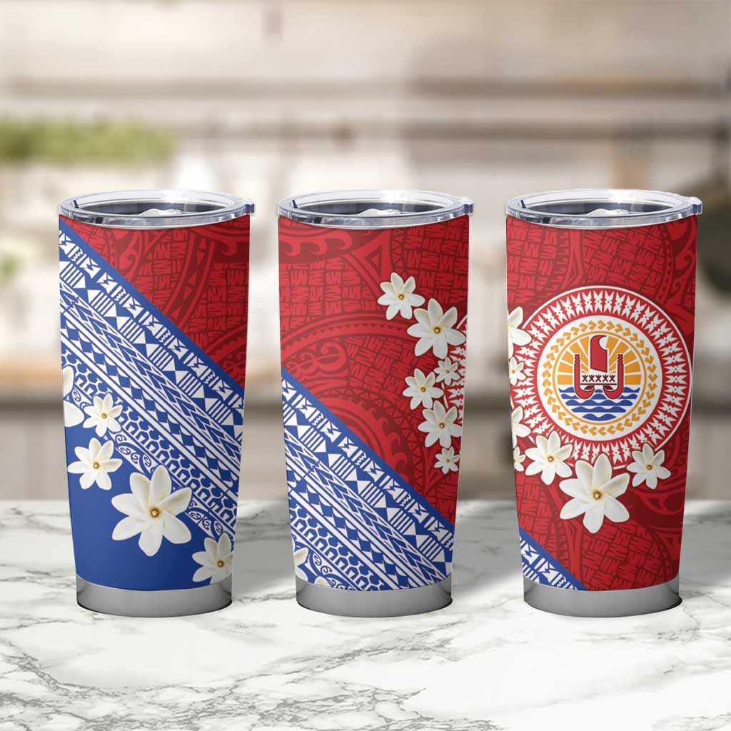 French Polynesia Tumbler Cup Tahitian Tiare Flowers Tribal LT9 - Polynesian Pride