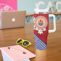 French Polynesia Tumbler With Handle Tahitian Tiare Flowers Tribal LT9 - Polynesian Pride