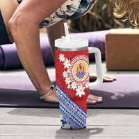 French Polynesia Tumbler With Handle Tahitian Tiare Flowers Tribal LT9 - Polynesian Pride