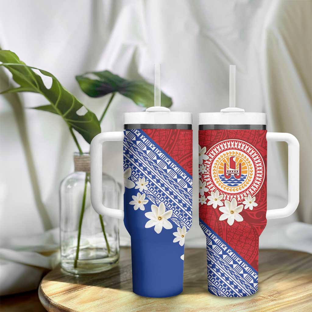 French Polynesia Tumbler With Handle Tahitian Tiare Flowers Tribal LT9 - Polynesian Pride