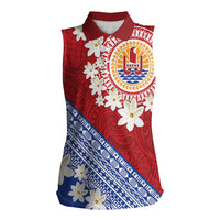 French Polynesia Women Sleeveless Polo Shirt Tahitian Tiare Flowers Tribal LT9 Female Red - Polynesian Pride