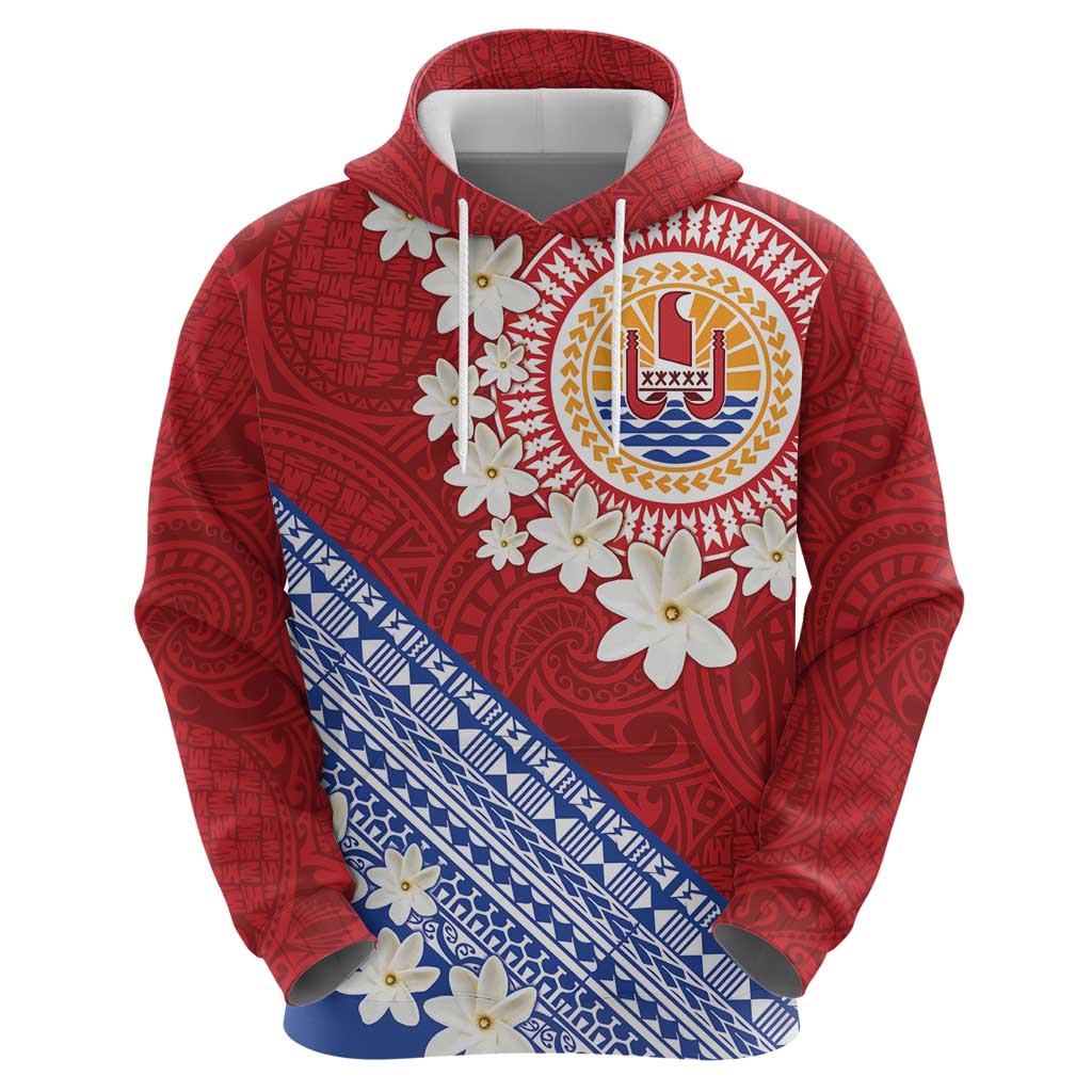 French Polynesia Zip Hoodie Tahitian Tiare Flowers Tribal