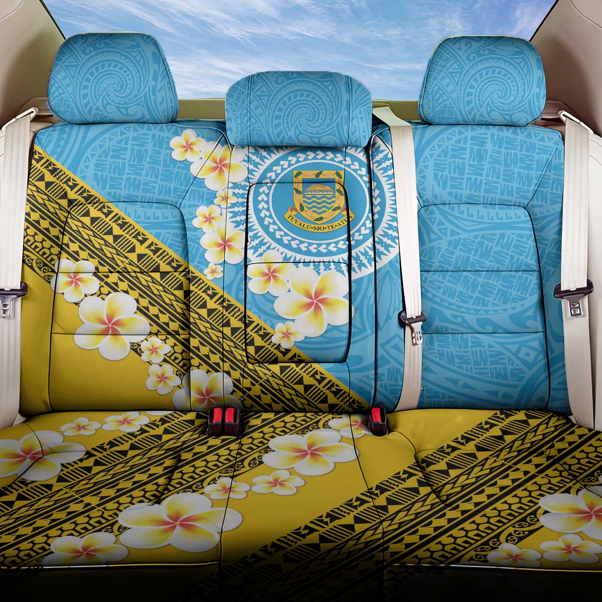 Tuvalu Plumeria Flowers Back Car Seat Cover Polynesian Tribal Pattern