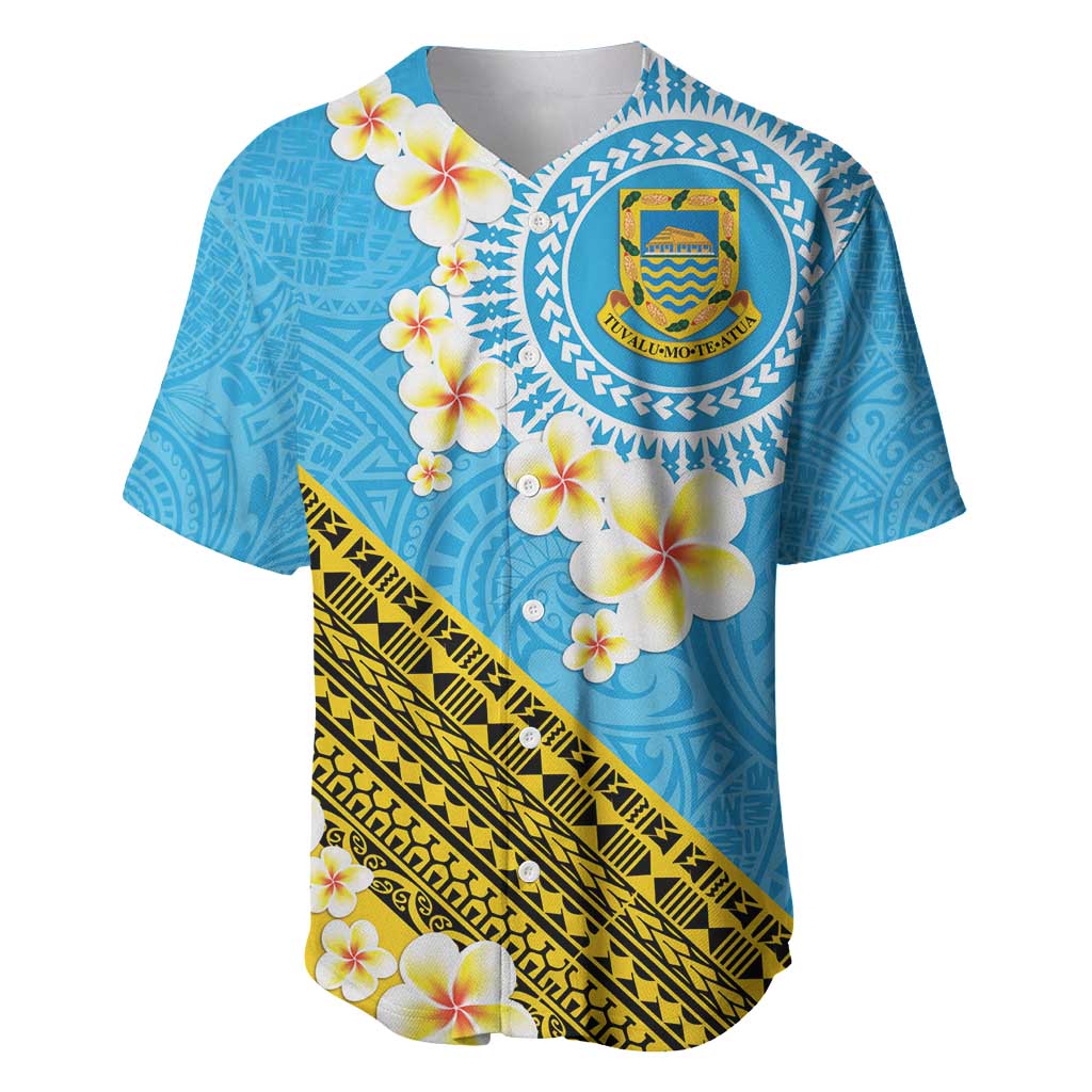 Tuvalu Plumeria Flowers Baseball Jersey Polynesian Tribal Pattern