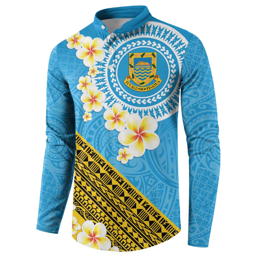 Tuvalu Plumeria Flowers Button Sweatshirt Polynesian Tribal Pattern