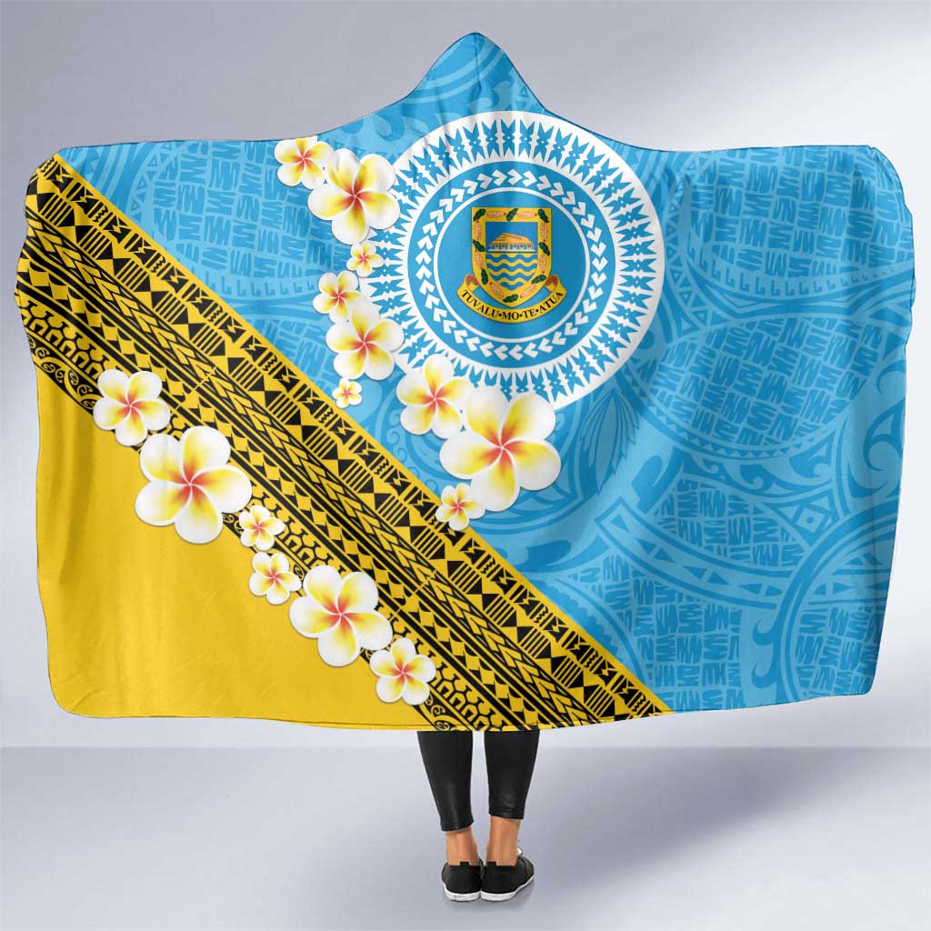 Tuvalu Plumeria Flowers Hooded Blanket Polynesian Tribal Pattern