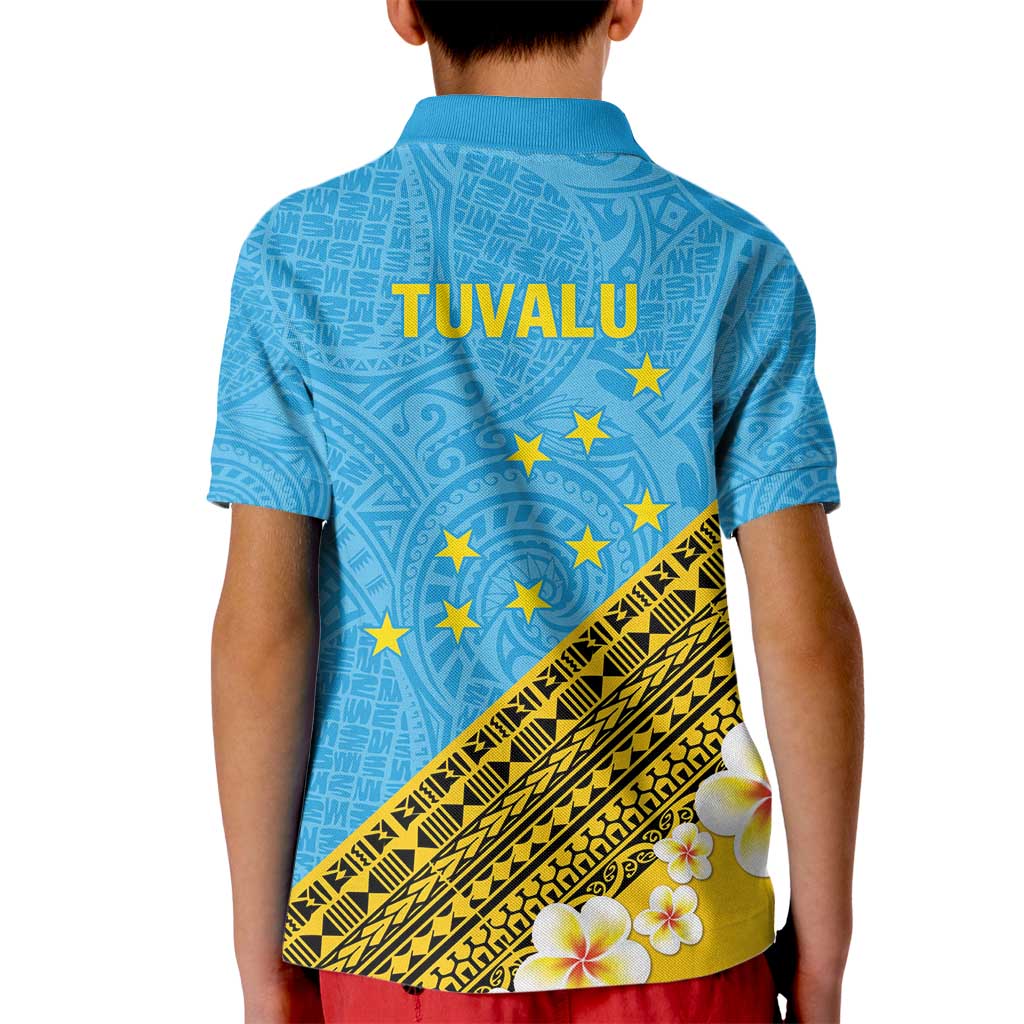 Tuvalu Plumeria Flowers Kid Polo Shirt Polynesian Tribal Pattern