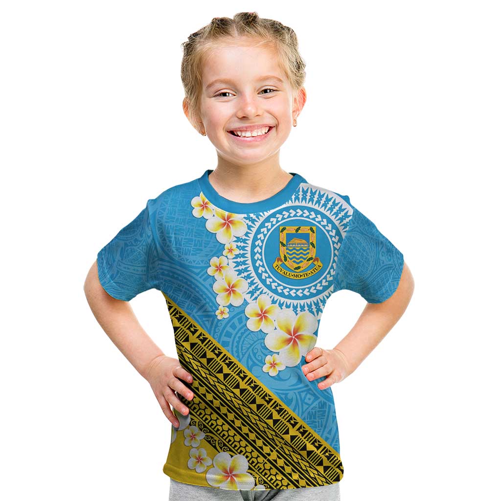 Tuvalu Plumeria Flowers Kid T Shirt Polynesian Tribal Pattern