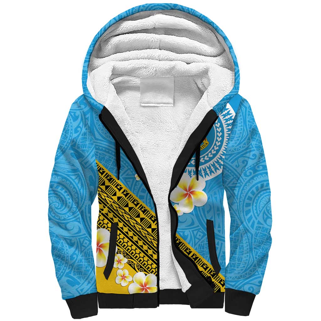 Tuvalu Plumeria Flowers Sherpa Hoodie Polynesian Tribal Pattern