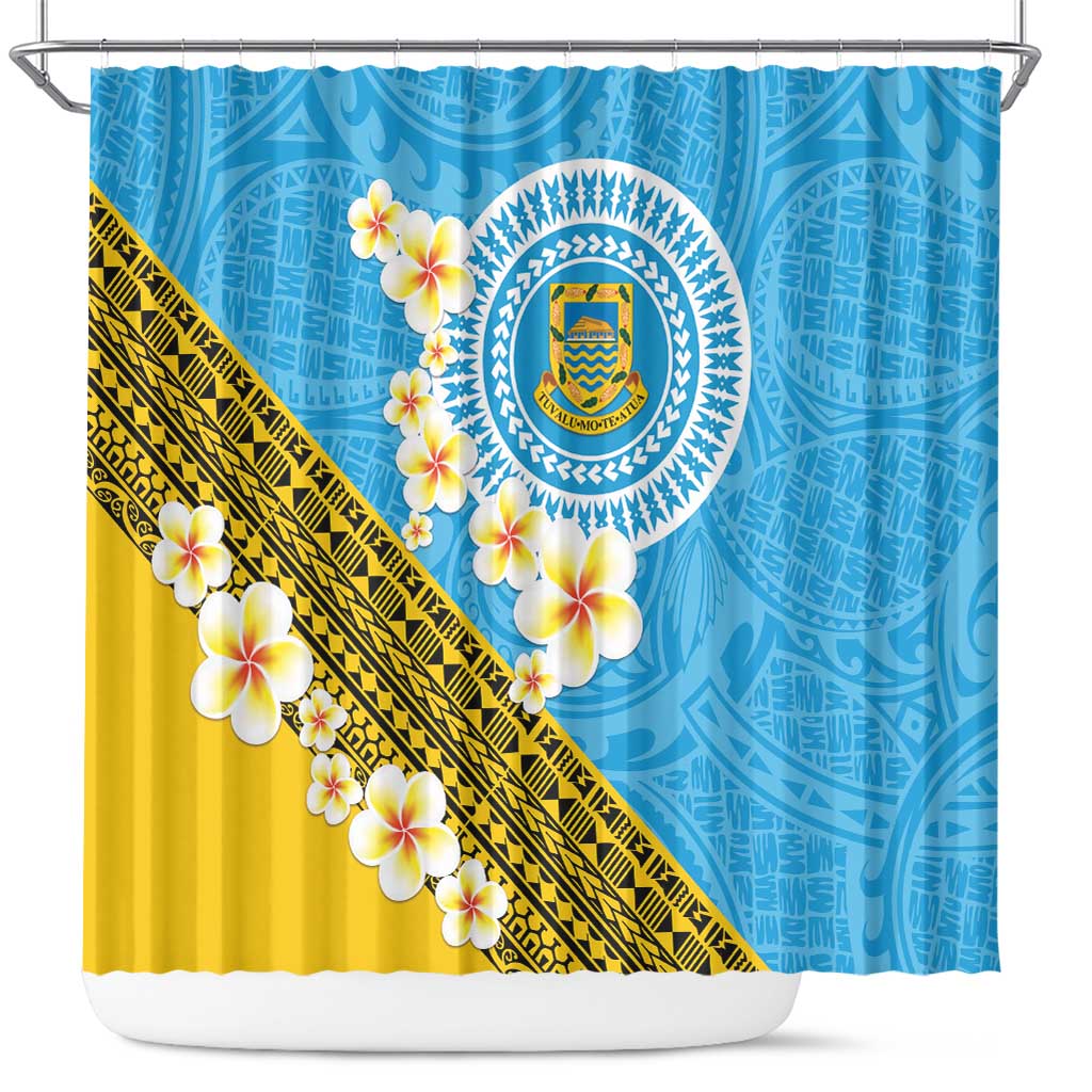 Tuvalu Plumeria Flowers Shower Curtain Polynesian Tribal Pattern