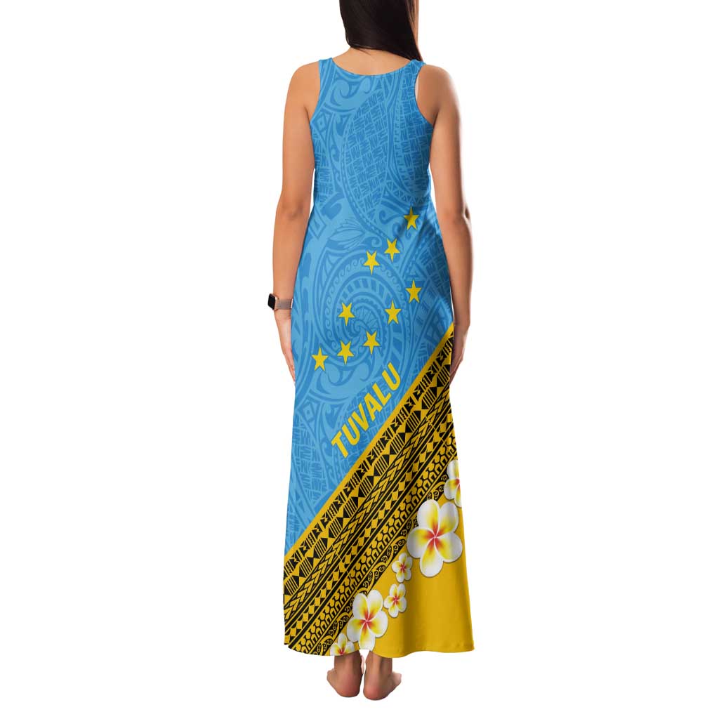 Tuvalu Plumeria Flowers Tank Maxi Dress Polynesian Tribal Pattern