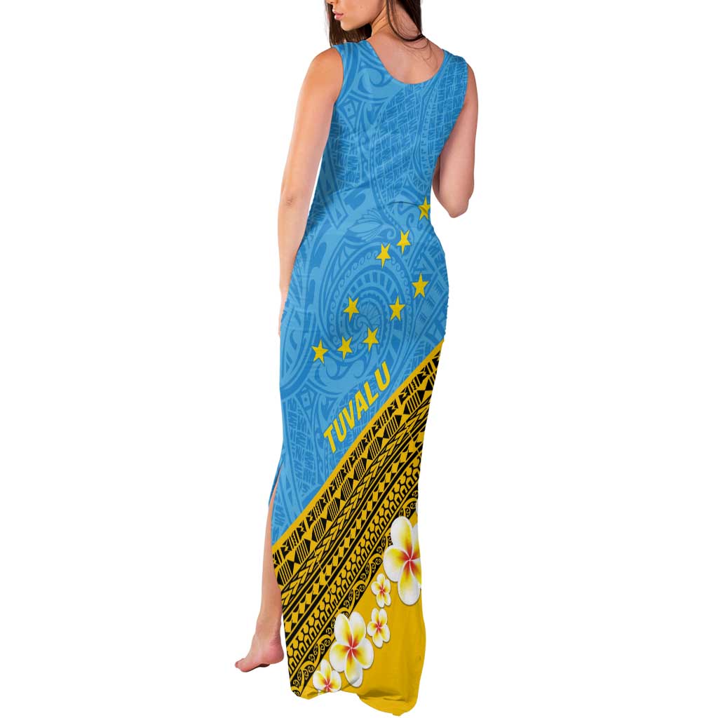 Tuvalu Plumeria Flowers Tank Maxi Dress Polynesian Tribal Pattern