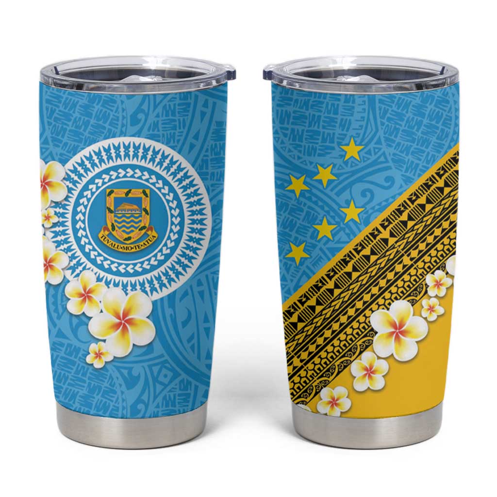 Tuvalu Plumeria Flowers Tumbler Cup Polynesian Tribal Pattern