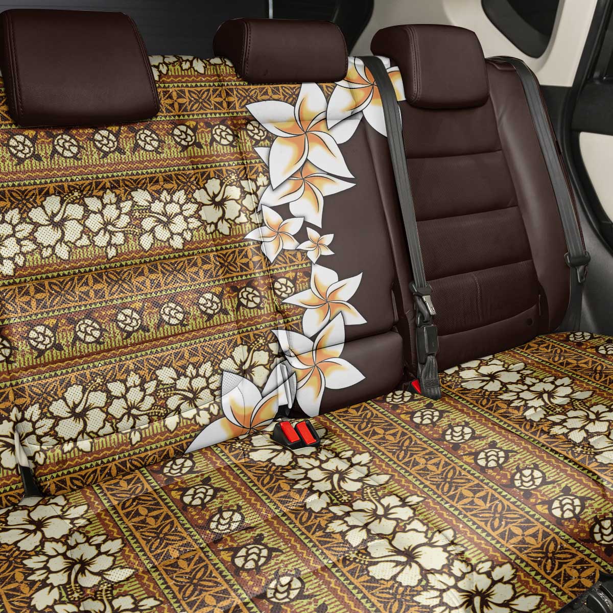 Vintage Hibiscus Turtle Pattern Back Car Seat Cover with Plumeria Half Style