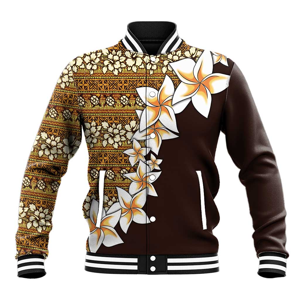 Vintage Hibiscus Turtle Pattern Baseball Jacket with Plumeria Half Style