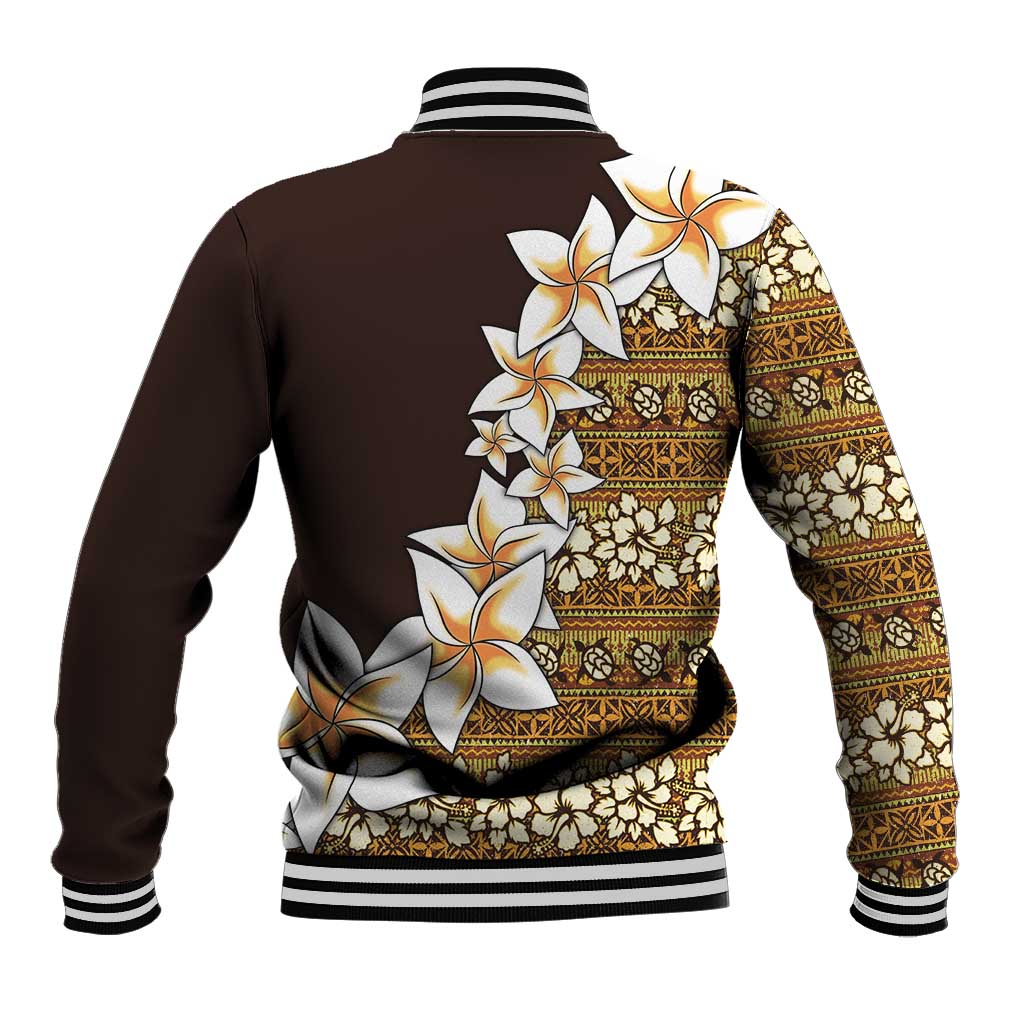 Vintage Hibiscus Turtle Pattern Baseball Jacket with Plumeria Half Style