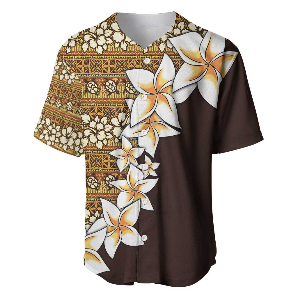 Vintage Hibiscus Turtle Pattern Baseball Jersey with Plumeria Half Style LT9 Gold - Polynesian Pride
