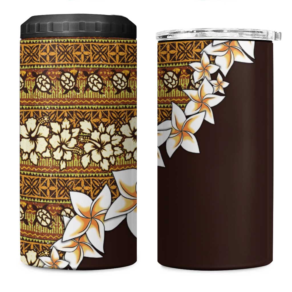 Vintage Hibiscus Turtle Pattern 4 in 1 Can Cooler Tumbler with Plumeria Half Style LT9 One Size: 16 oz Gold - Polynesian Pride