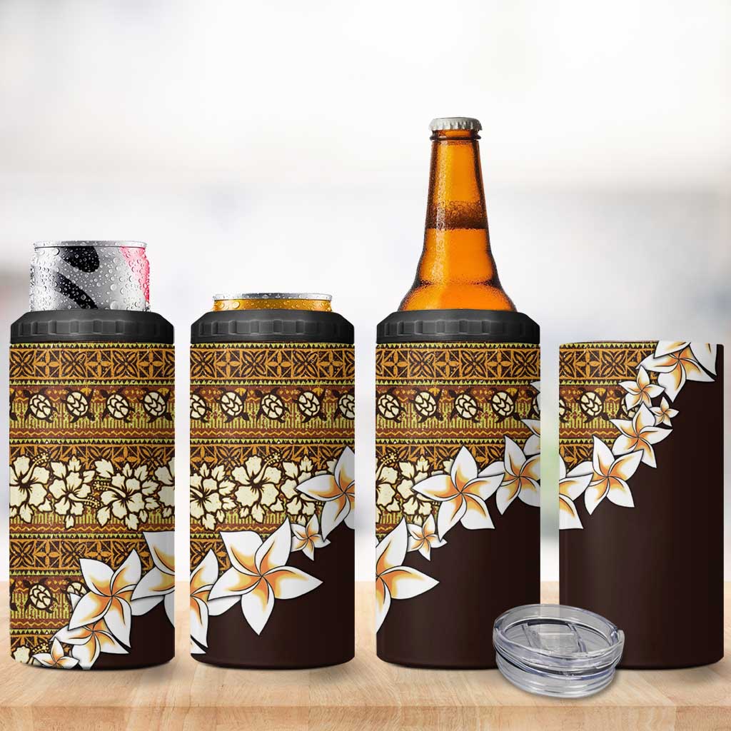Vintage Hibiscus Turtle Pattern 4 in 1 Can Cooler Tumbler with Plumeria Half Style LT9 - Polynesian Pride