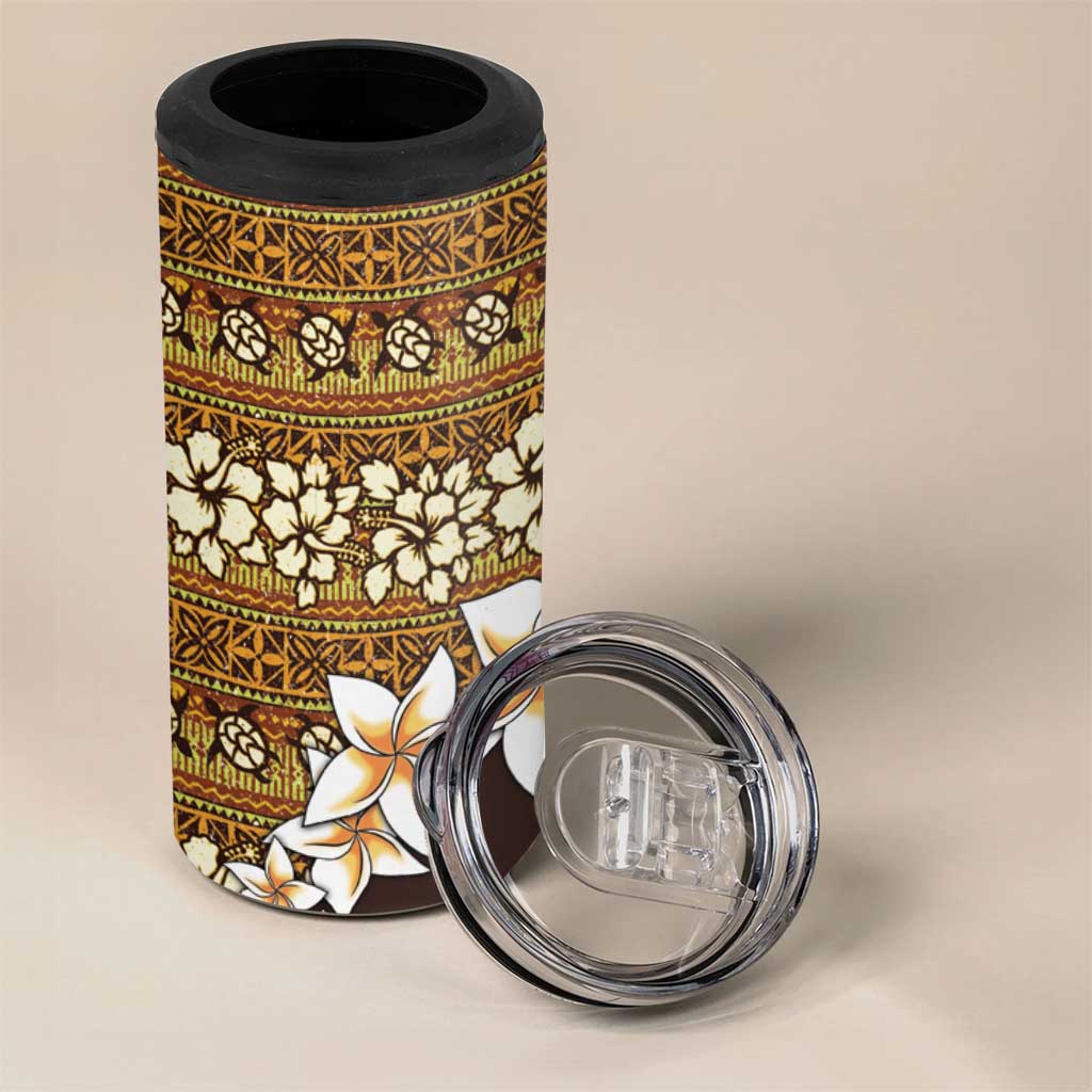 Vintage Hibiscus Turtle Pattern 4 in 1 Can Cooler Tumbler with Plumeria Half Style LT9 - Polynesian Pride
