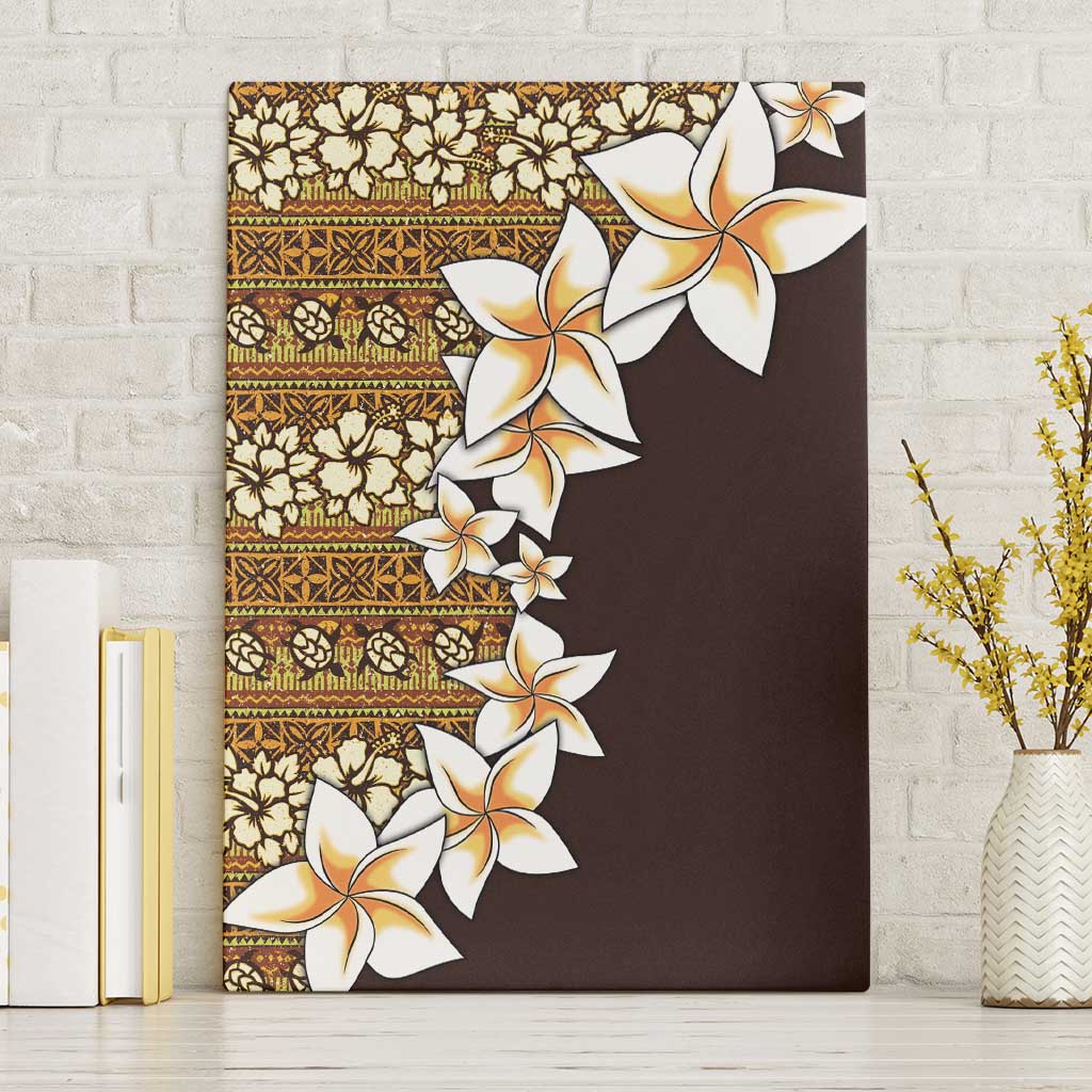 Vintage Hibiscus Turtle Pattern Canvas Wall Art with Plumeria Half Style