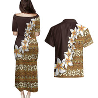 Vintage Hibiscus Turtle Pattern Couples Matching Puletasi and Hawaiian Shirt with Plumeria Half Style