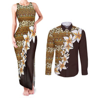 Vintage Hibiscus Turtle Pattern Couples Matching Tank Maxi Dress and Long Sleeve Button Shirt with Plumeria Half Style