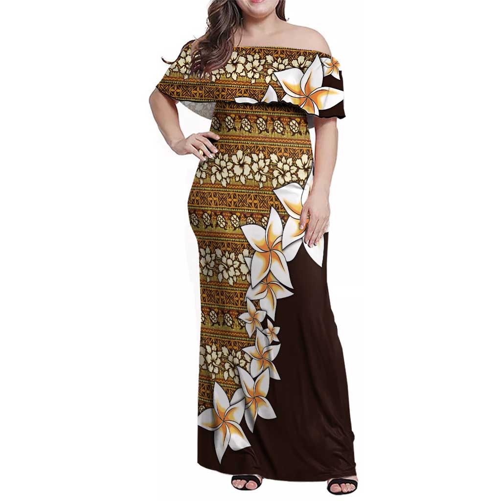 Vintage Hibiscus Turtle Pattern Family Matching Off Shoulder Maxi Dress and Hawaiian Shirt with Plumeria Half Style