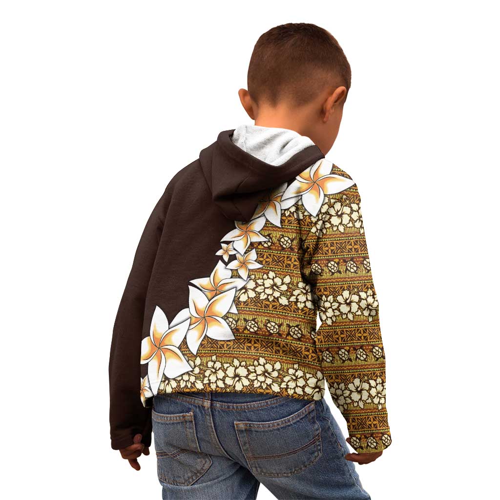 Vintage Hibiscus Turtle Pattern Kid Hoodie with Plumeria Half Style