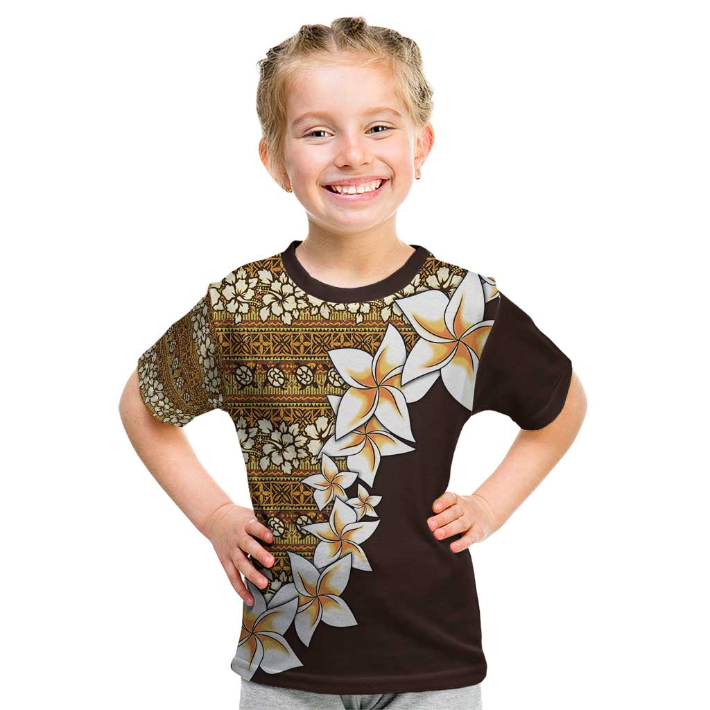 Vintage Hibiscus Turtle Pattern Kid T Shirt with Plumeria Half Style LT9 Gold - Polynesian Pride
