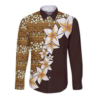 Vintage Hibiscus Turtle Pattern Long Sleeve Button Shirt with Plumeria Half Style LT9 Unisex Gold - Polynesian Pride