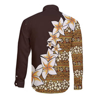Vintage Hibiscus Turtle Pattern Long Sleeve Button Shirt with Plumeria Half Style LT9 - Polynesian Pride